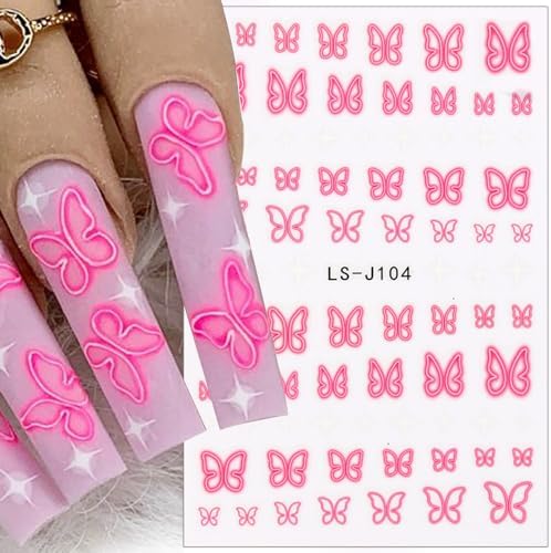 3D Pink Blue Butterfly Nail Stickers for Women Butterfly Nail Decals for Nail Art Supplies Butterfly Nail Art Stickers for Nail Designs Cartoon Butterfly Stickers for Nails Butterflies Nail Decor - Image 3