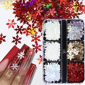 Christmas Snowflake Nail Glitter Sequins 6 Grids Holographic Designs for Festive Nail Art
