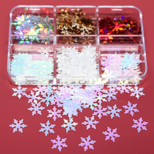 Christmas Snowflake Nail Glitter Sequins 6 Grids Holographic Designs for Festive Nail Art - Image 6