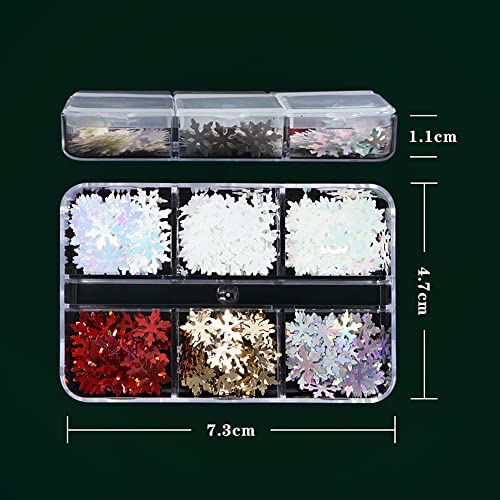 Christmas Snowflake Nail Glitter Sequins 6 Grids Holographic Designs for Festive Nail Art - Image 7