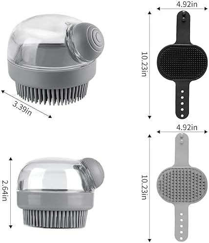 3-Piece Grooming Dog Bath Brush Set with Adjustable Handle for All Hair Types Gray Black - Image 6