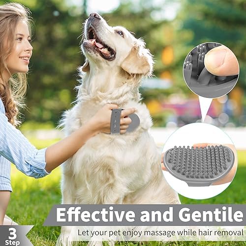3-Piece Grooming Dog Bath Brush Set with Adjustable Handle for All Hair Types Gray Black - Image 4