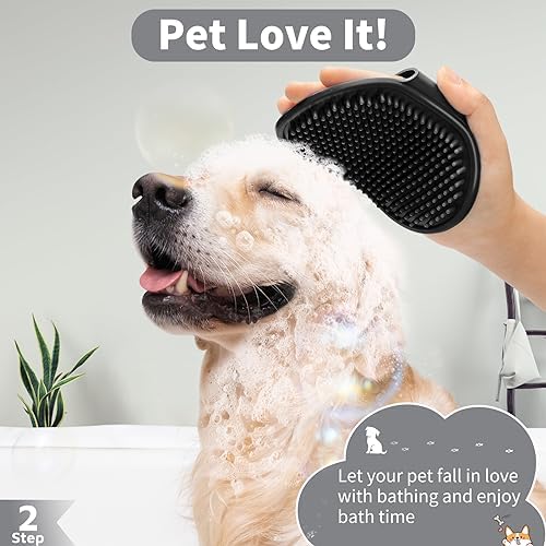 3-Piece Grooming Dog Bath Brush Set with Adjustable Handle for All Hair Types Gray Black - Image 3
