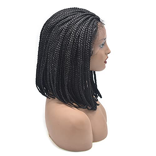 3"X3.8" Lace Front Twist Braided Wigs with Baby Hair for Black Women Natural Looking Premium Quality Kanekalon Synthetic Shoulder Length Hair Lightweight Hand Tied Lace Front Box Braids Glueless Wig Black Color (#1B) - Image 7