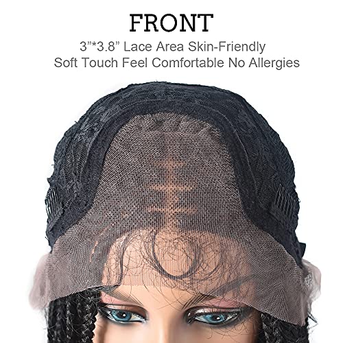 3"X3.8" Lace Front Twist Braided Wigs with Baby Hair for Black Women Natural Looking Premium Quality Kanekalon Synthetic Shoulder Length Hair Lightweight Hand Tied Lace Front Box Braids Glueless Wig Black Color (#1B) - Image 3
