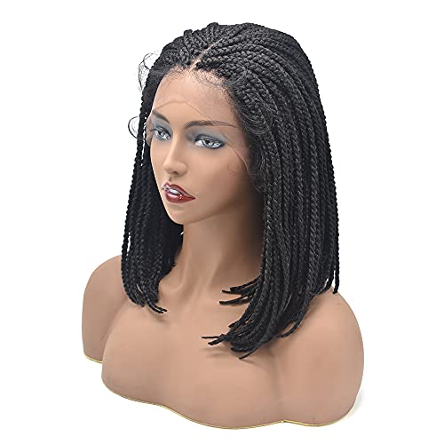 3"X3.8" Lace Front Twist Braided Wigs with Baby Hair for Black Women Natural Looking Premium Quality Kanekalon Synthetic Shoulder Length Hair Lightweight Hand Tied Lace Front Box Braids Glueless Wig Black Color (#1B) - Image 6
