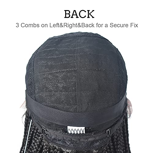3"X3.8" Lace Front Twist Braided Wigs with Baby Hair for Black Women Natural Looking Premium Quality Kanekalon Synthetic Shoulder Length Hair Lightweight Hand Tied Lace Front Box Braids Glueless Wig Black Color (#1B) - Image 5