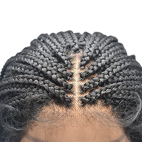 3"X3.8" Lace Front Twist Braided Wigs with Baby Hair for Black Women Natural Looking Premium Quality Kanekalon Synthetic Shoulder Length Hair Lightweight Hand Tied Lace Front Box Braids Glueless Wig Black Color (#1B) - Image 2