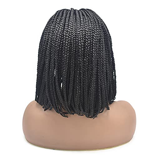 3"X3.8" Lace Front Twist Braided Wigs with Baby Hair for Black Women Natural Looking Premium Quality Kanekalon Synthetic Shoulder Length Hair Lightweight Hand Tied Lace Front Box Braids Glueless Wig Black Color (#1B) - Image 8