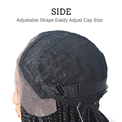 3"X3.8" Lace Front Twist Braided Wigs with Baby Hair for Black Women Natural Looking Premium Quality Kanekalon Synthetic Shoulder Length Hair Lightweight Hand Tied Lace Front Box Braids Glueless Wig Black Color (#1B) - Image 4