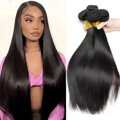 4 Bundles 10A Straight Human Hair Extensions 100% Unprocessed Brazilian Hair 14 Inch