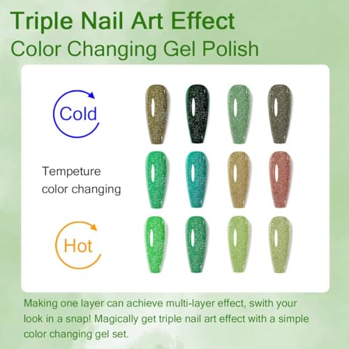 4 Colors Color Changing Gel Nail Polish Set Soak Off Glitter Nail Art Design Kit Manicure with with 3 Pcs Glossy & Matte Top and Base Coat Manicure Salon Gifts for Women Girls (07SET-001) - Image 2