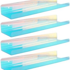 4 Pack 15 Inch Iridescent Acrylic Floating Shelves for Kids Books and Toys