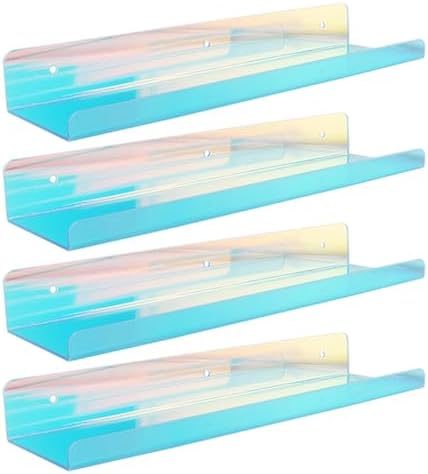 4 Pack 15 Inch Iridescent Acrylic Floating Shelves for Kids Books and Toys