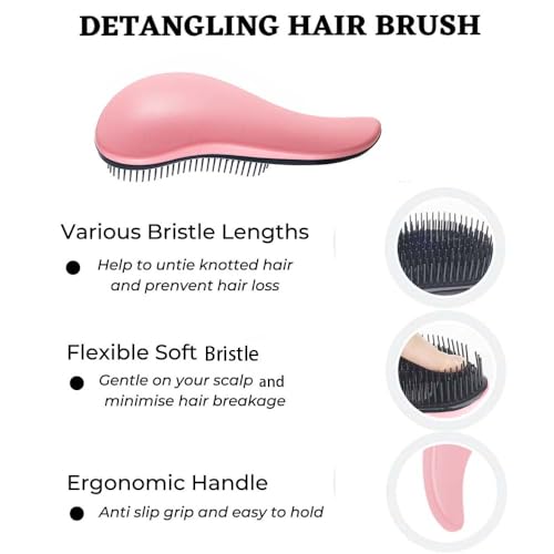 4-Pack Detangle Hair Brush Women - Mens Hair Brush Professional No Pain Detangler Hairbrush for Girls Boys Kids Toddlers Bristle Brush Hair Wet, Curly Hair Brush Men Hair brush Tangle Teaser Comb, Tan - Image 2