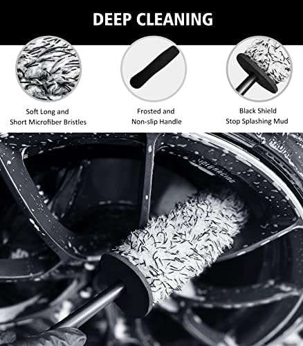 Green 4 Pack Microfiber Car Wheel Brush Kit Long Handle Bendable Rim Cleaner - Image 3