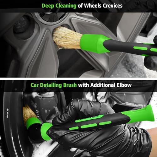 Green 4 Pack Microfiber Car Wheel Brush Kit Long Handle Bendable Rim Cleaner - Image 5