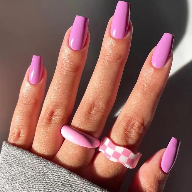 4 Pack Medium Square Glossy Acrylic Press On Nails - 96 Mixed Colors for Women