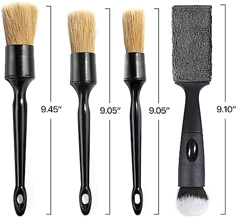 4-Piece Soft Boars Hair Detailing Brush Set for Car Interior and Exterior Cleaning - Image 2