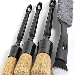 4-Piece Soft Boars Hair Detailing Brush Set for Car Interior and Exterior Cleaning