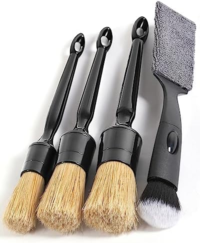 4-Piece Soft Boars Hair Detailing Brush Set for Car Interior and Exterior Cleaning
