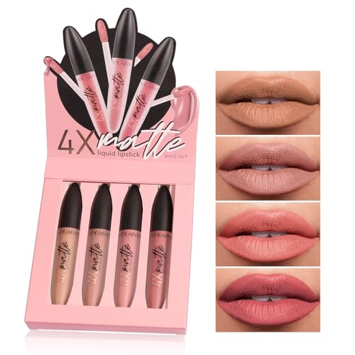 4-Piece Waterproof Long-Wear Lipstick Set with Lip Gloss, Liner, Stain, and Glaze