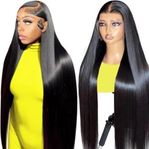 40 Inch Wig Human Hair,200 Dnsity 13x6 Lace Front Wigs Human Hair Pre Plucked with Baby Hair,Glueless Straight Frontal Human Hair Wigs For Black Women