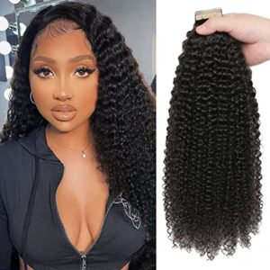 40PCS Tape in Hair Extensions Human Hair 3c 4a Kinky Curly Tape ins for Black Women and Girls Invisible Seamless Remy Human Hair Tape In Extensions Skin Weft 22 Inch 100g