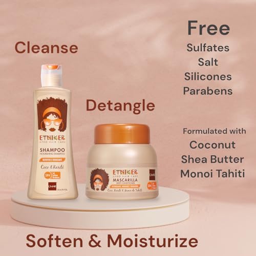 ETNIKER Nourishing Shampoo & Deep Conditioning Mask Set | Afro-textured, Curly & Wavy hair | Cleanse, Detangle, Soften & Moisturize | Coconut, Shea Butter & Monoi Tahiti | Free from Sulfates, Salt, Si - Image 2