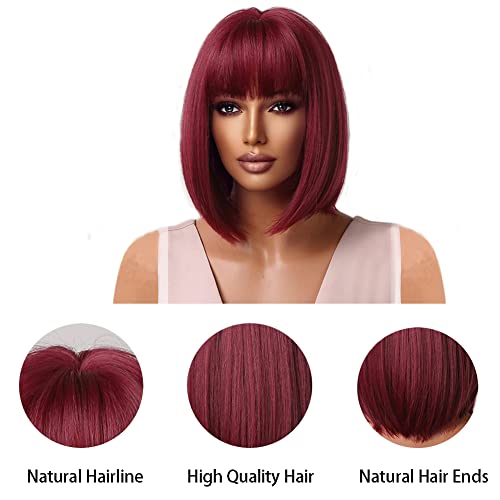 Short Bob Wigs With Bangs Human Hair Wig For Black Women Brazilian None Lace Front Wigs Machine Made Bob Wigs 150% Density 10 Inch. (10 inch, 99J) - Image 2