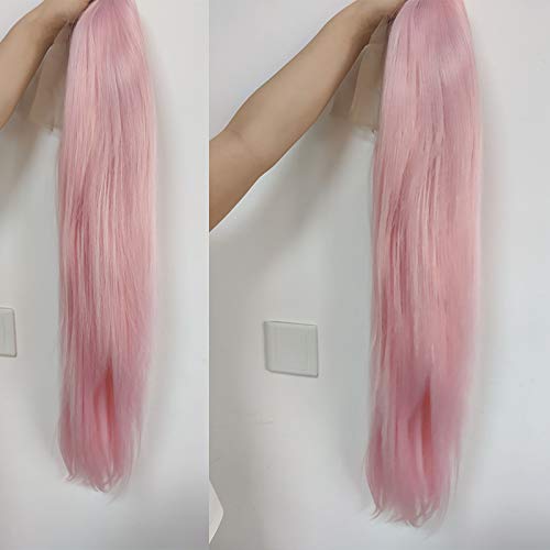 xiweiya Baby Pink Wig Long Body Wave Light Pink Synthetic Lace Front Wig Heat Resistant Fiber Hair Wig Middle Part Cosplay Wig 24inch - Image 8