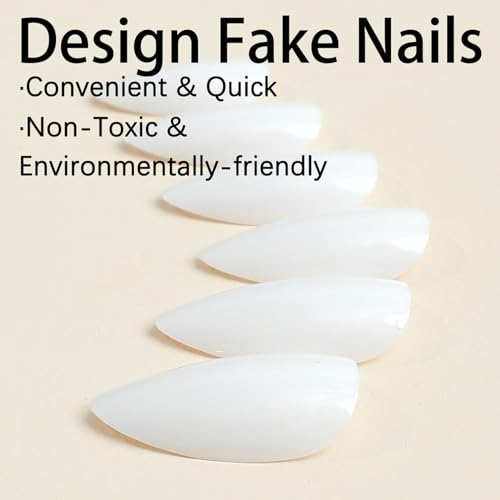 Almond Press on Nails Medium Length Fake Nails Pure White False Nails with Design Glossy Solid Color Glue on Nails Full Cover Acrylic Nails White Artificial Stick on Nails for Women Girls Manicure - Image 3