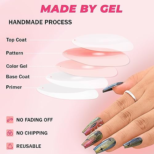Sethexy Blue Handmade Press On Nails Medium Coffin Acrylic False Nails with Design Silver Glitter Fake Nails Glossy Salon Nail for Women and Girls 10PCS (Blue3) - Image 6
