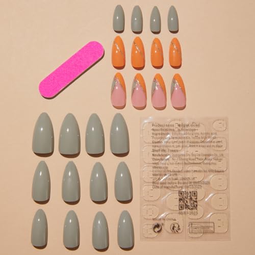 Almond shaped nail polish wearing wholesale warm gold powder striped detachable nail patches 24 PCS - MJT862 - Image 3
