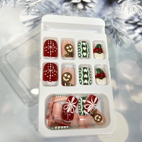 Short Square Acrylic Christmas Press on Nails with Santa Claus Snowflake Design for Women - Image 5