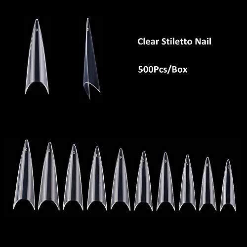 AORAEM Stiletto Nail Tips 500PCS Clear Tips for Acrylic Nails Long 10 Sizes False Nails Tips Art Tips Nail Salon Art for Girl (M-Clear) - Image 3