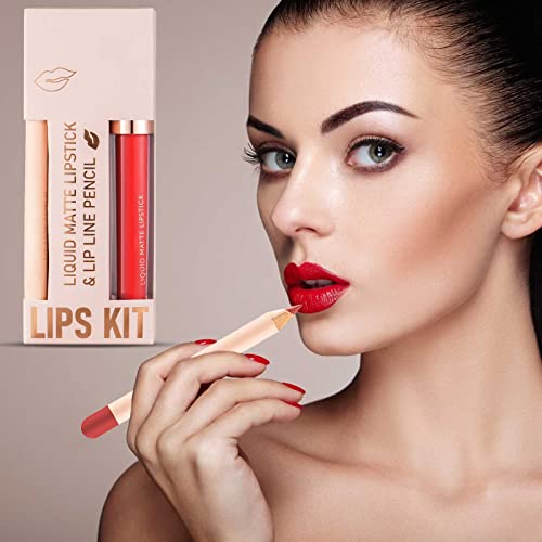 Long-Wear Waterproof Full Coverage Non-Sticky 3-Piece Lipstick Lipliner Lip Gloss Set - Image 4