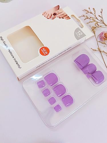 Purple Press on Toenails Solid Square Fake Toenails Glossy Press on Toes Nails Short Acrylic Glue on Toe Nails Cute False Toenails Toe Nails Press on Summer Beach Artificial Toenails for Women 24PCS - Image 6