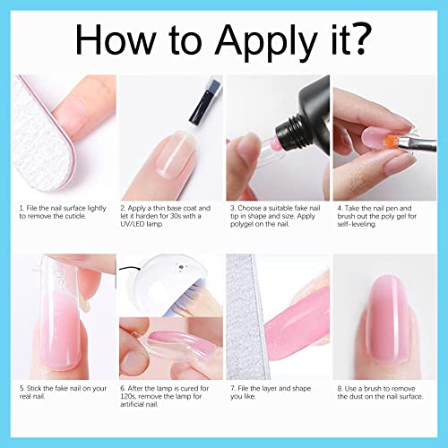 Poly Nail Gel Kit-8 Colors PoIy Extension Gel Set for Nail Thickening Solution Temperature Color Changing Poly Gel Nail Set Rainbow Colors French Manicure DIY Design - Image 9