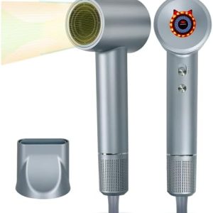 Hair Dryer with 110,000 RPM High-Speed Brushless Motor, Negative Ionic Blow Dryer, Low Noise, Fast Drying Compact Hairdryer with Touch Screen, Nozzle for Home, Travel, Salon, Gift, Light Blue