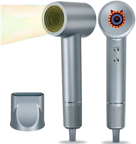 Hair Dryer with 110,000 RPM High-Speed Brushless Motor, Negative Ionic Blow Dryer, Low Noise, Fast Drying Compact Hairdryer with Touch Screen, Nozzle for Home, Travel, Salon, Gift, Light Blue