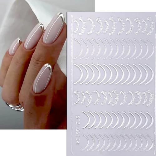 3D Rose Gold French Tip Nail Art Stickers with Simple Curved Lines - Pack of 3 - Image 3