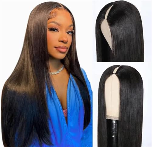 Wear And Go Glueless U Part Human Hair Wigs for Black Women Brazilian Remy Straight Short Bob Human Hair Half Wig (16 Inch)