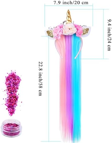 Girls Unicorn Headband with Glitter Wig and Integrated Hair for Parties - Image 6