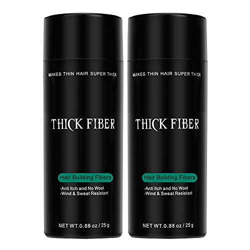 THICK FIBER Hair Fibers for Thinning Hair & Bald Spots (BLACK, Pack of 2) - 25g Bottle - Conceals Hair Loss in Seconds - Hair Powder for Women & Men