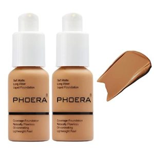 2 Pack PHOERA Warm Sun Full Coverage Foundation for Women Girls 30ml