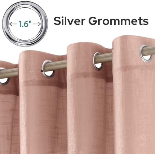HOMEIDEAS Blush Pink Linen Sheer Curtains 84 Inches Long 2 Panels Textured Dusty Blush Semi Sheer Curtains Farmhouse Curtains Sheer Privacy Window Curtains for Bedroom Living Room - Image 3