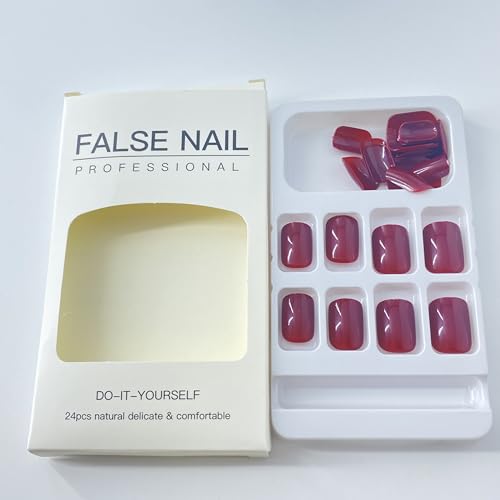 24 pcs Short Press on Nails Square Fake Nails Deep Solid Color False Nails Glossy Acrylic Full Cover Nude Glue on Nails Stick on Nails for Women Girls Manicure Art - Image 3