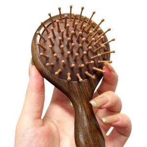 Natural Wood Bristle Hair Brush, Detangling Rosewood Hairbrush Mini Travel Size Brush, Gentle Massage Scalp Thick/Thin/Curly/Dry Hair For Women Men and Kids