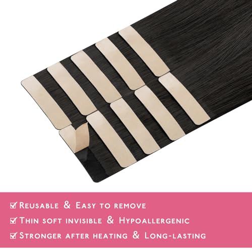 WENNALIFE Tape in Hair Extensions Human Hair Natural Black Tape in Extensions, 10pcs 30g 20 inch Remy Invisible Tape Ins Straight Colored Soft Real Human Hair Tape in Extensions Refill Set Extensions - Image 5